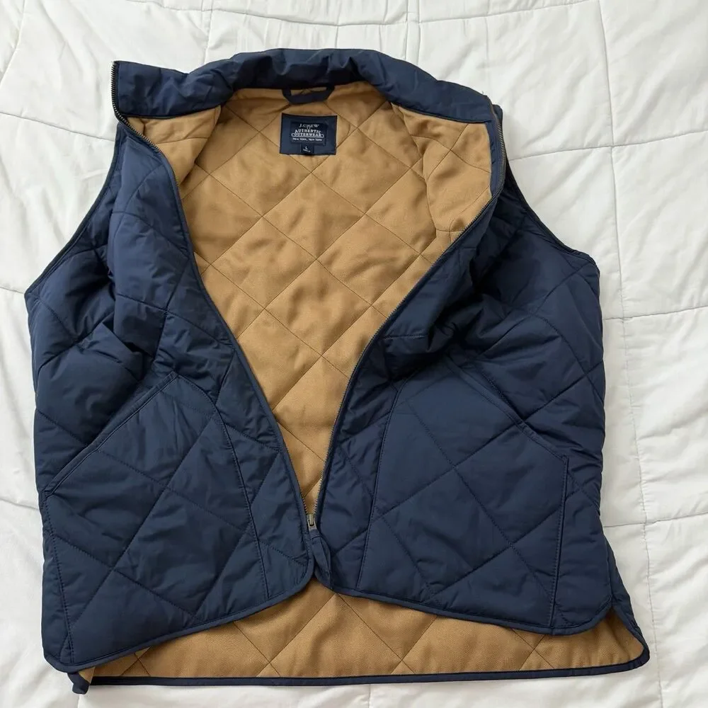 J. Crew Vest Mens Large Navy Blue Quilted Full Zip Preppy Jacket Outdoor